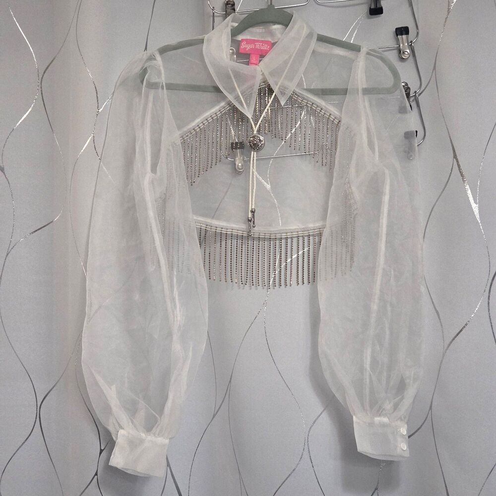 Dolls Kill Sheer Rhinestone Crop Top with Matching Bolero